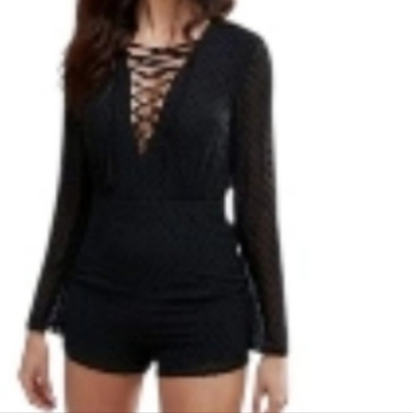 Boohoo Pants - Boohoo Womens Black Mesh Lace Up Romper Size 4
